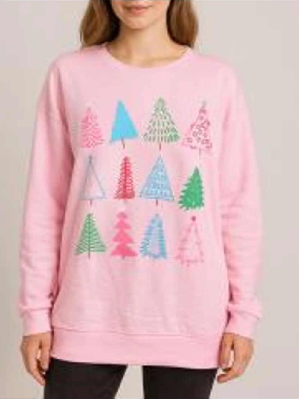 Dec 25th Crewneck Sweatshirt Light Pink Christmas Trees S